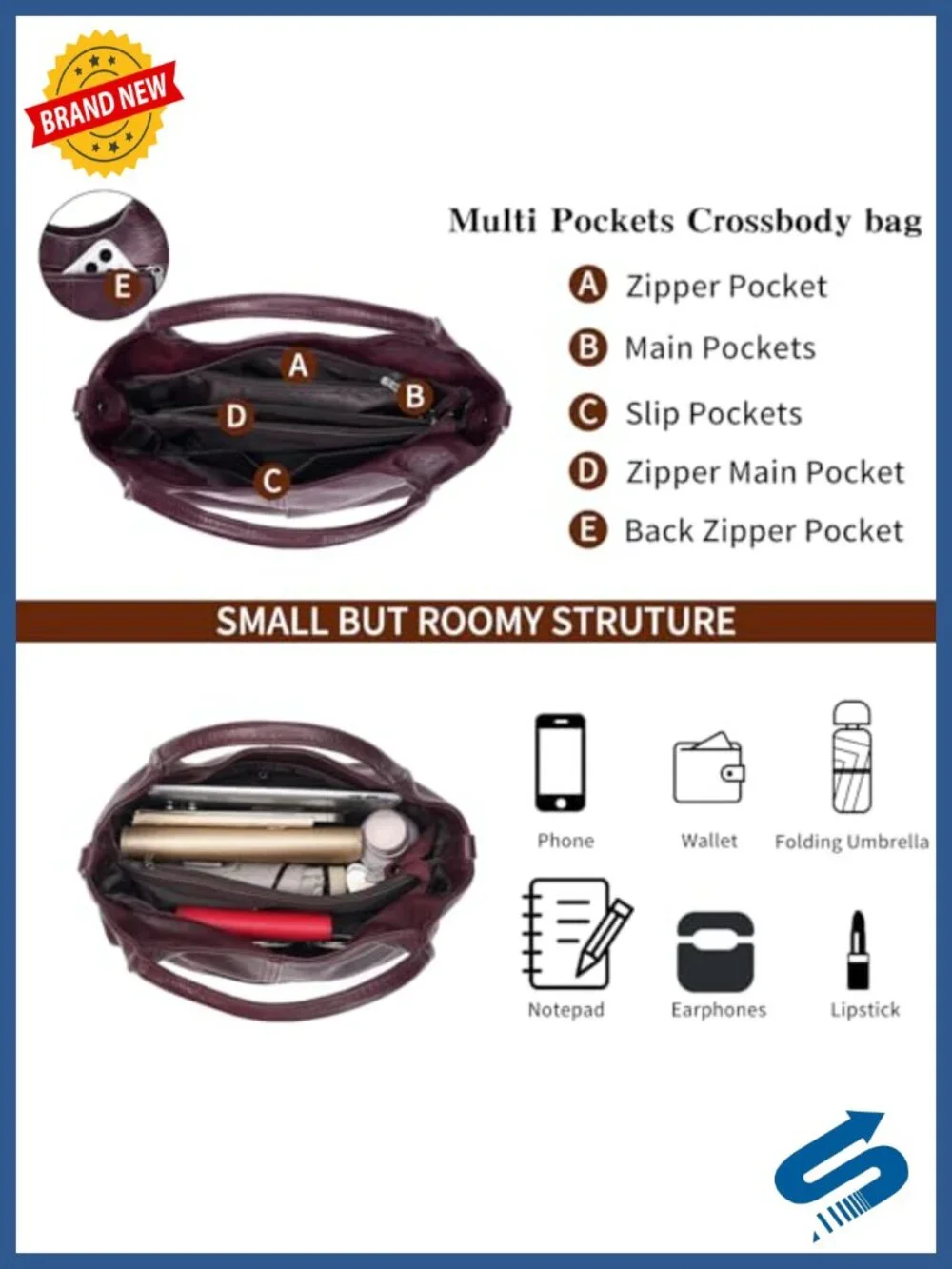 Women's Soft Vegan Leather Hobo Handbag Crossbody Tote Satchel with Top Handle